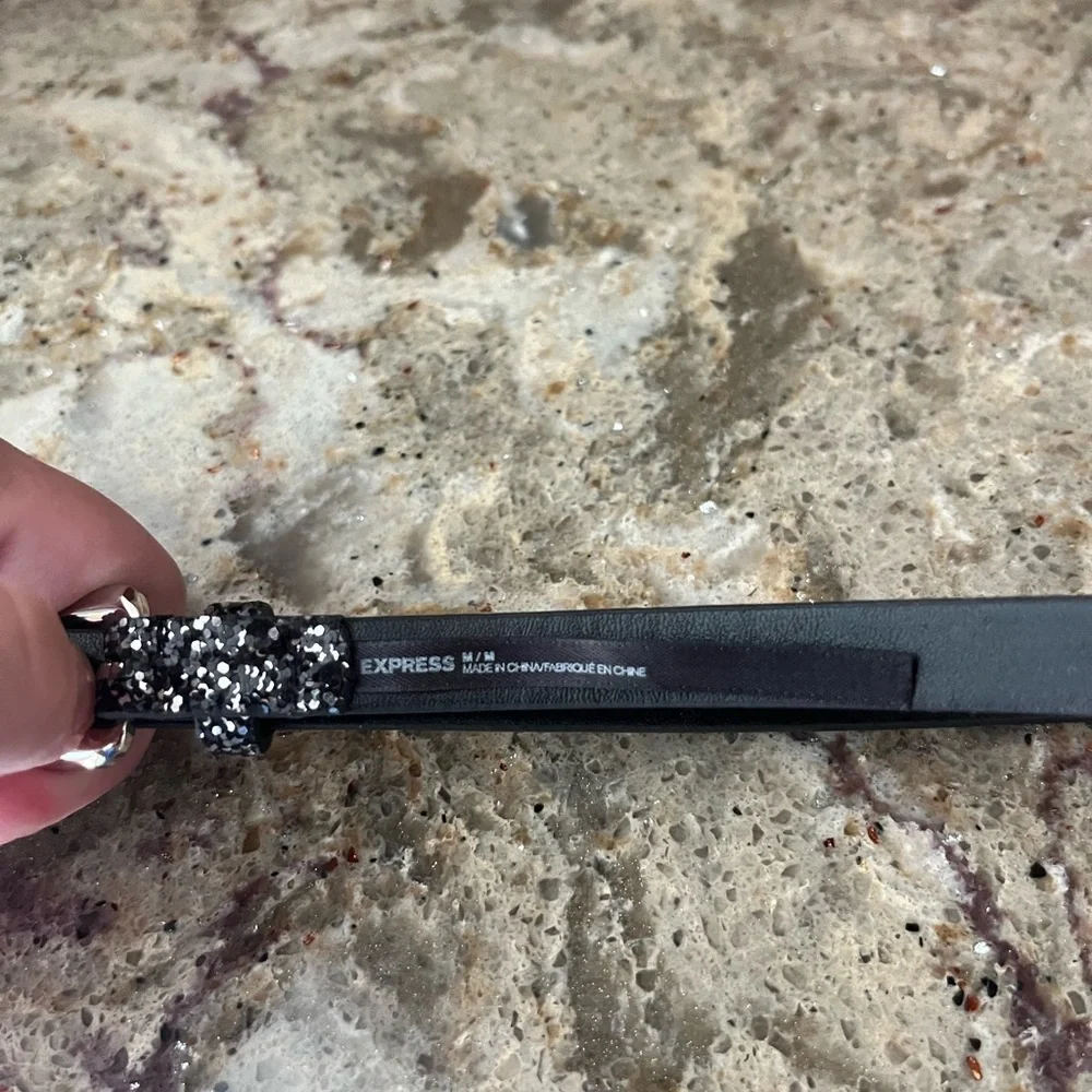 Express Black and Silver Glitter Belt - Picture 2 of 2